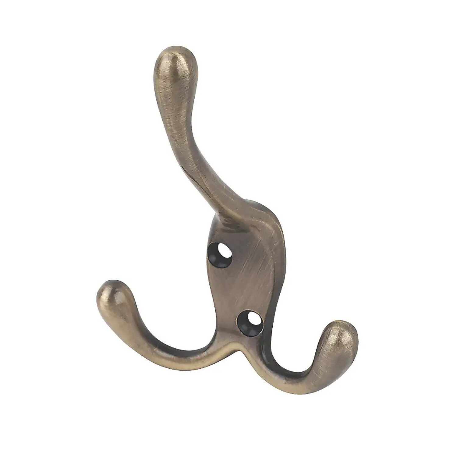 Three Pronged Hat and Coat Hook - Antique Brass Image