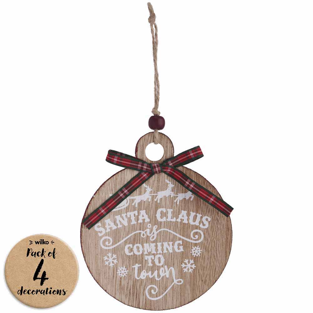 Wilko Traditional Round Wooden Hanging Christmas Baubles 4 Pack Image 1