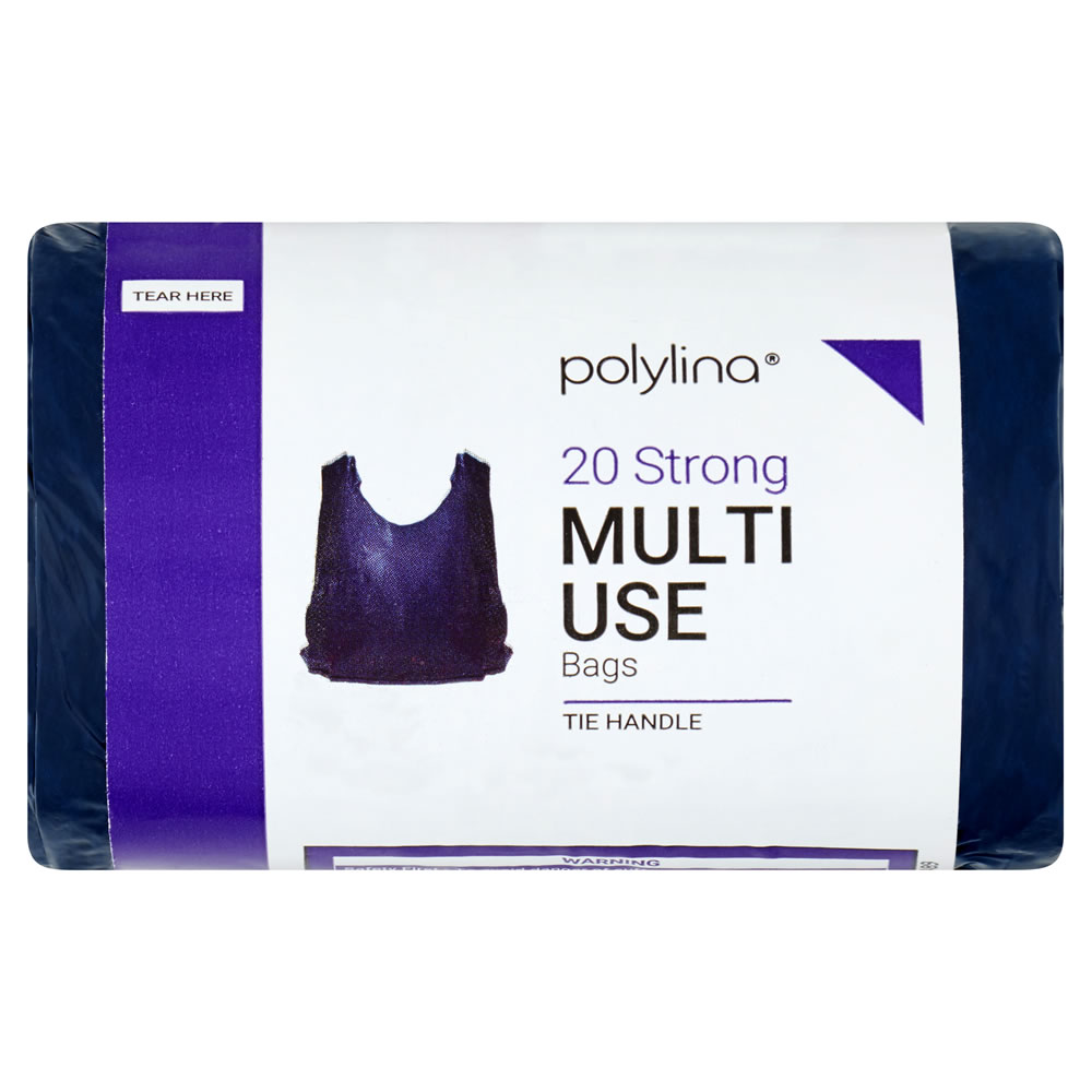 Polylina Tie Handle Multi Use Polyethelene Bags Blue 20 Pack Image