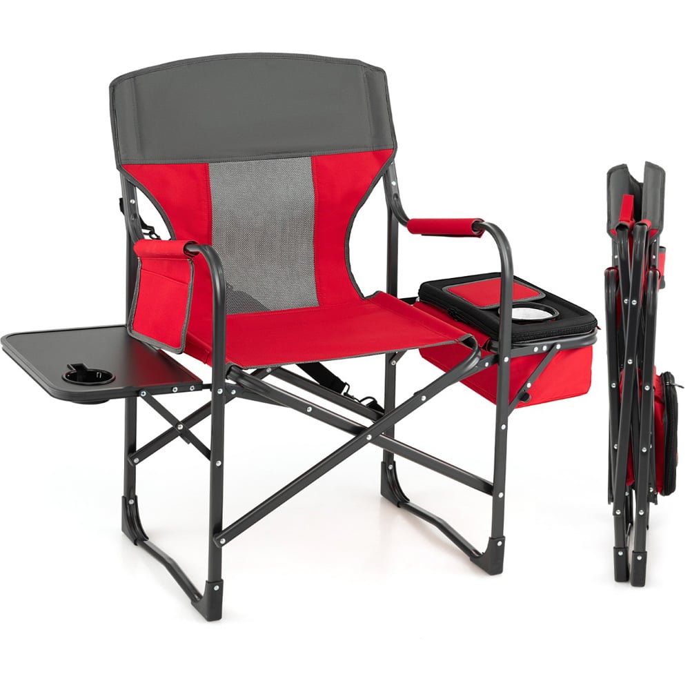 Costway Red Folding Camping Chair with Side Table Image 3