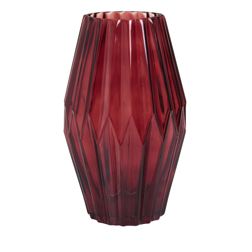 Wilko Glass Geometric Vase Red Wilko