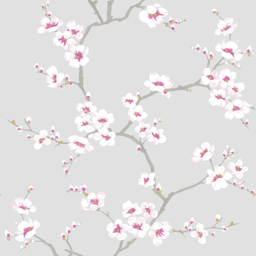 Fresco Apple Blossom Grey and Pink Wallpaper Image 1