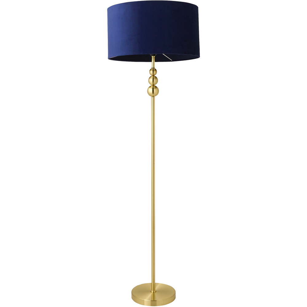 ValueLights Marissa Reni Navy Blue Velvet Shade and Gold Ball LED Floor Lamp Image 1