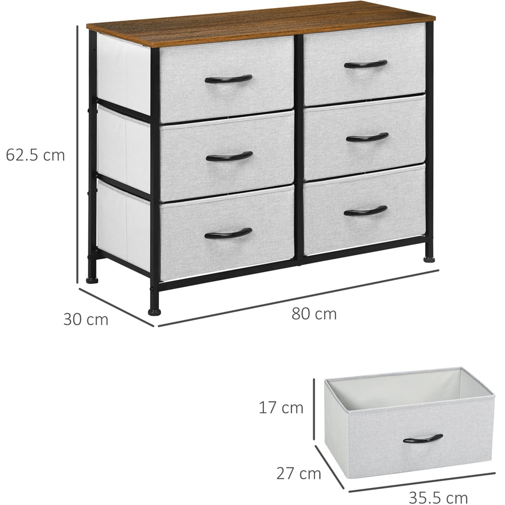 Portland 6 Drawer Grey and Wood Effect Chest of Drawers Image 8