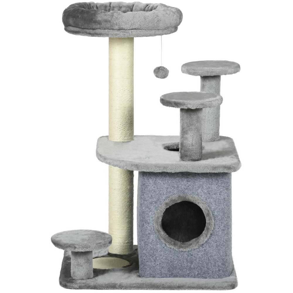 PawHut 92cm Cat Tree Tower with Scratching Posts, Mat, House, Bed, Toy - Grey Image 6