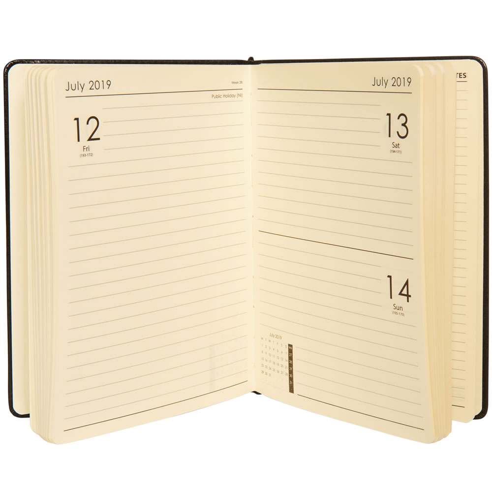 Wilko A5 Day A Page 2019 Diary - Faux Leather Black Image 2