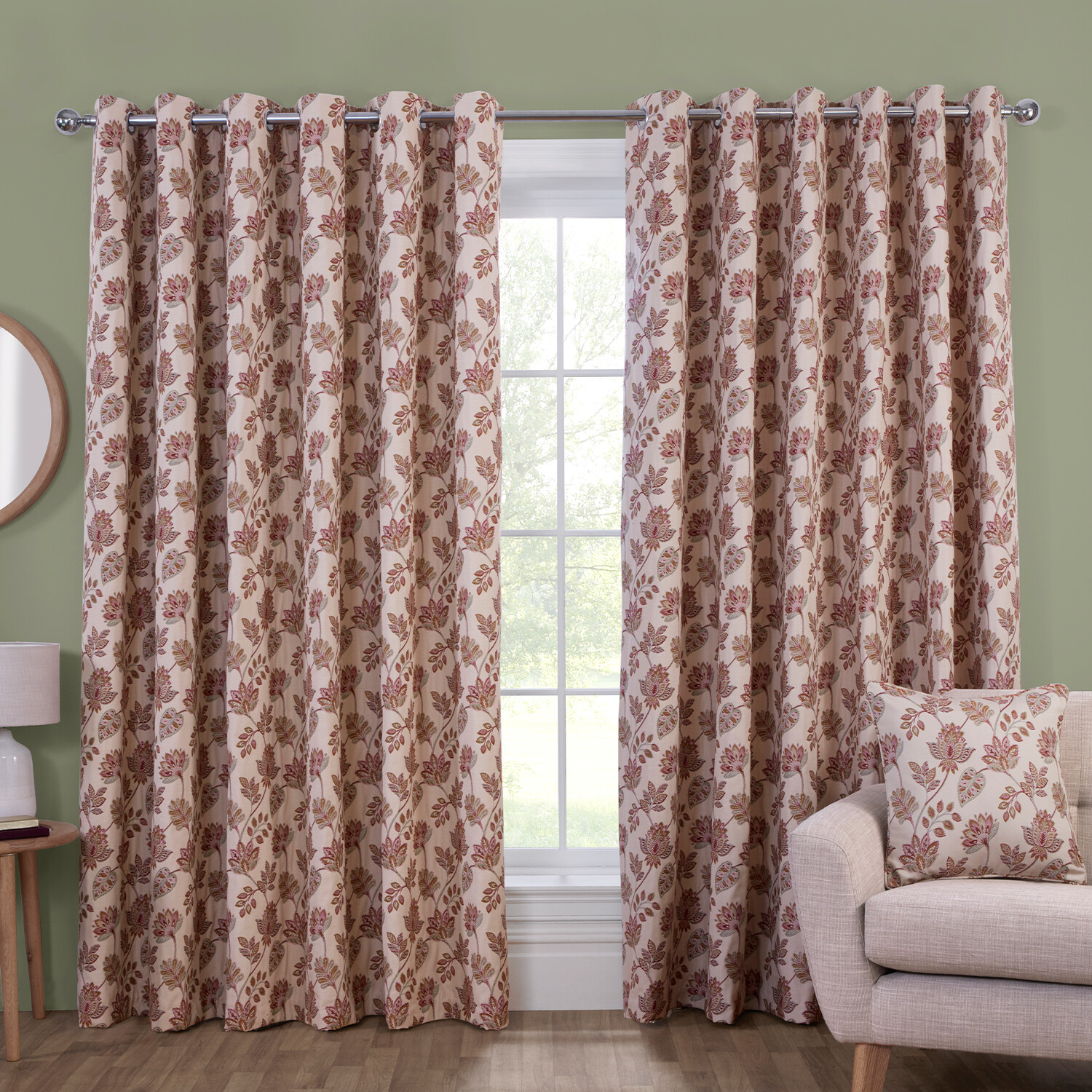 Regency Floral Jacquard Curtain Pink 168cm 183cm Image 1