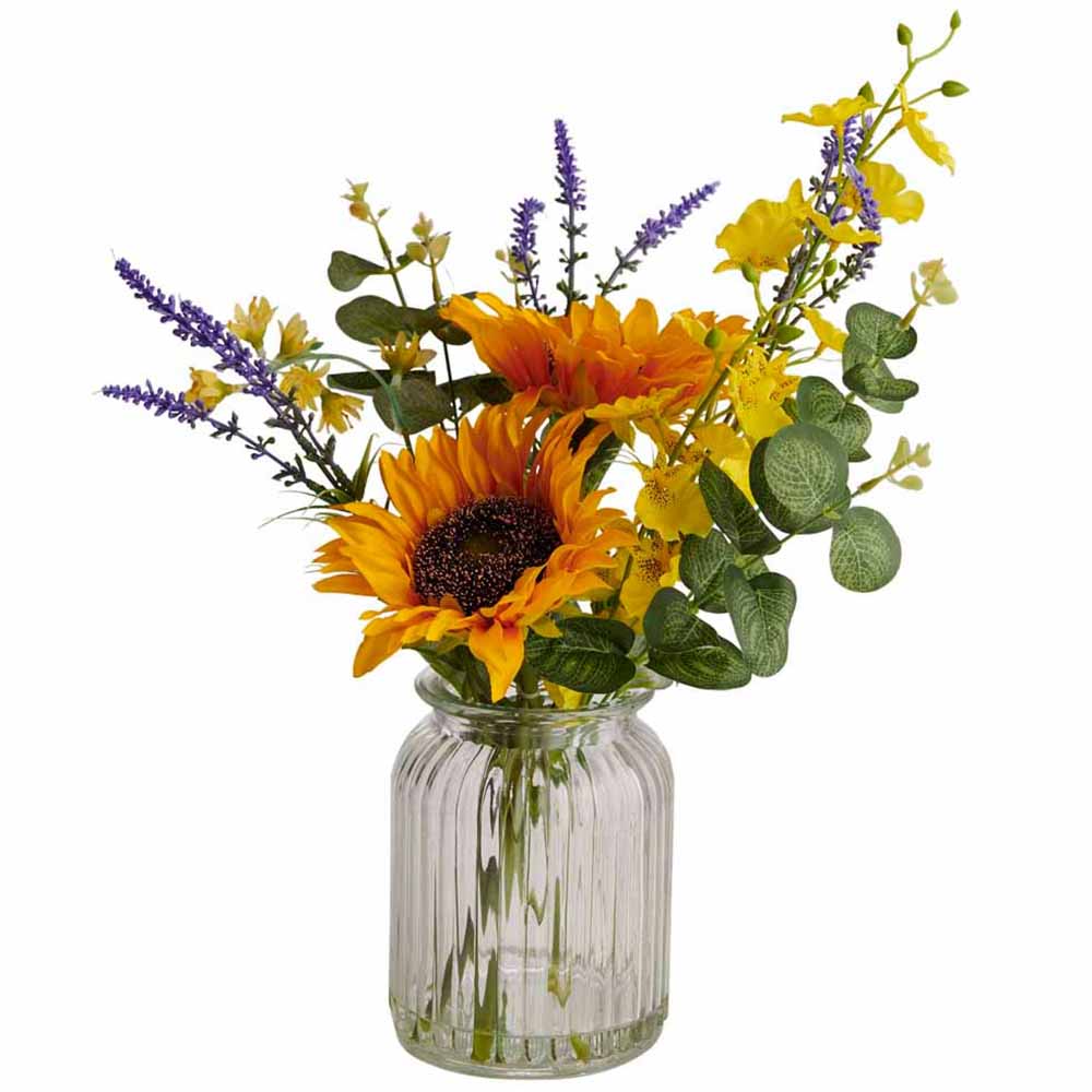 Wilko Sunflower Bouquet in Ribbed Vase Image 1
