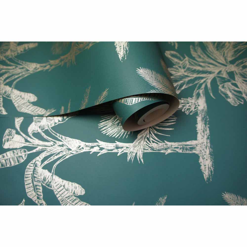 Holden Decor Glistening Tropical Tree Metallic Teal Wallpaper Image 3