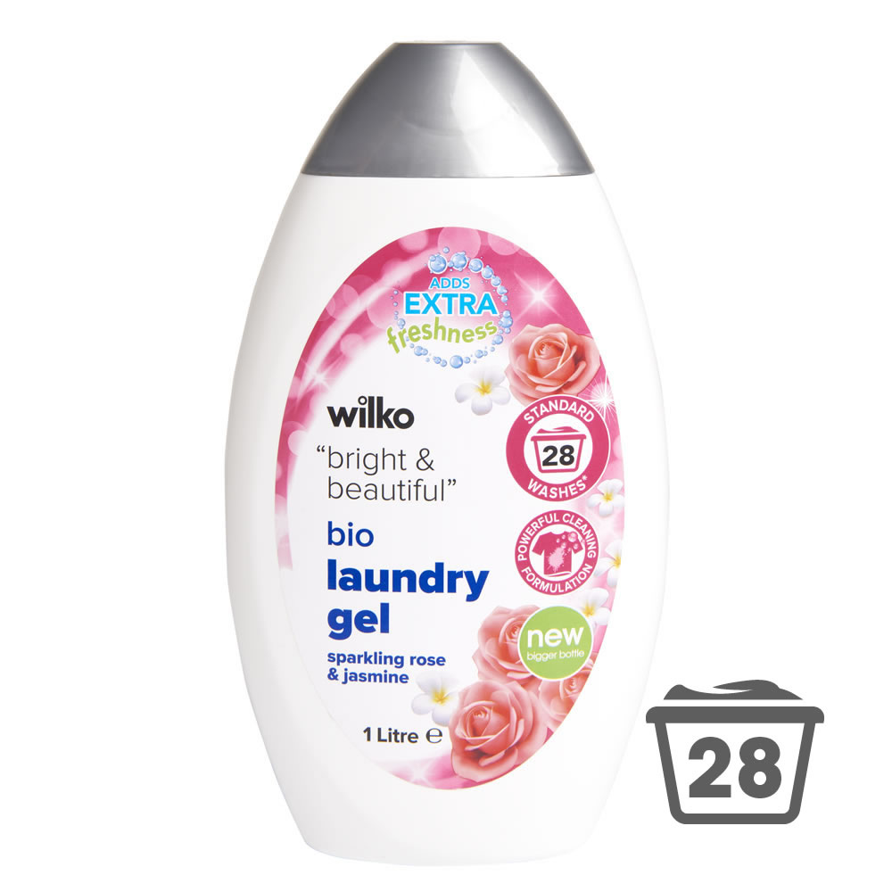 Wilko Bio Sparkling Rose and Jasmine Laundry Gel 28 Washes 1L Image