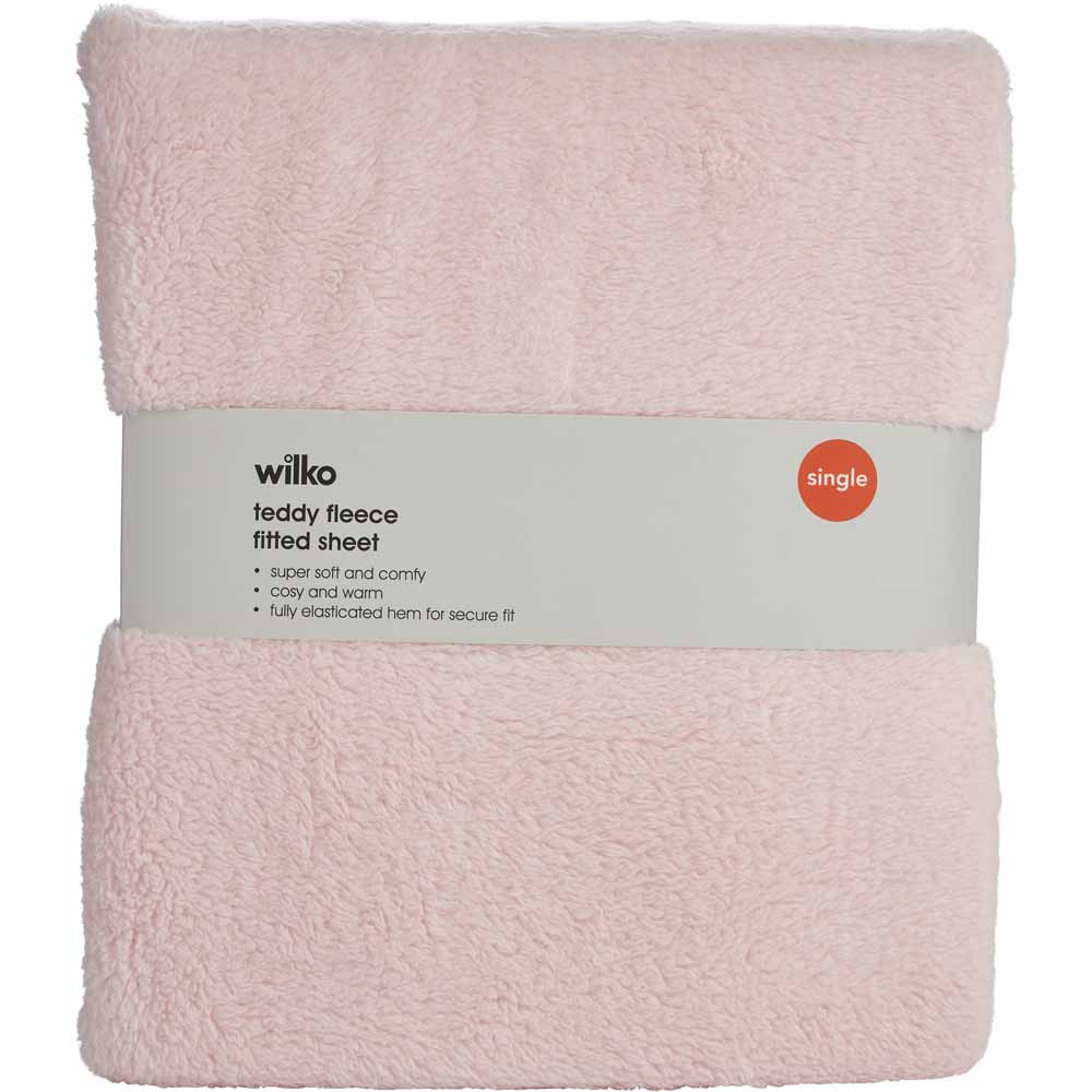 Wilko Single Blush Soft Teddy Fitted Sheet Image 2