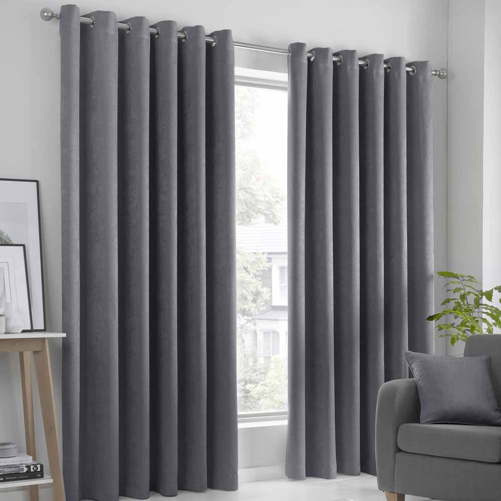 Strata Eyelet Curtain Charcoal W 167cm x D 137cm 100% Polyester with Metal Eyelets  - wilko