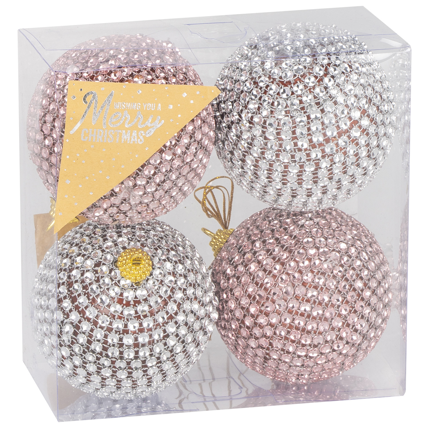 Silver and Blush Diamante Baubles Image 1