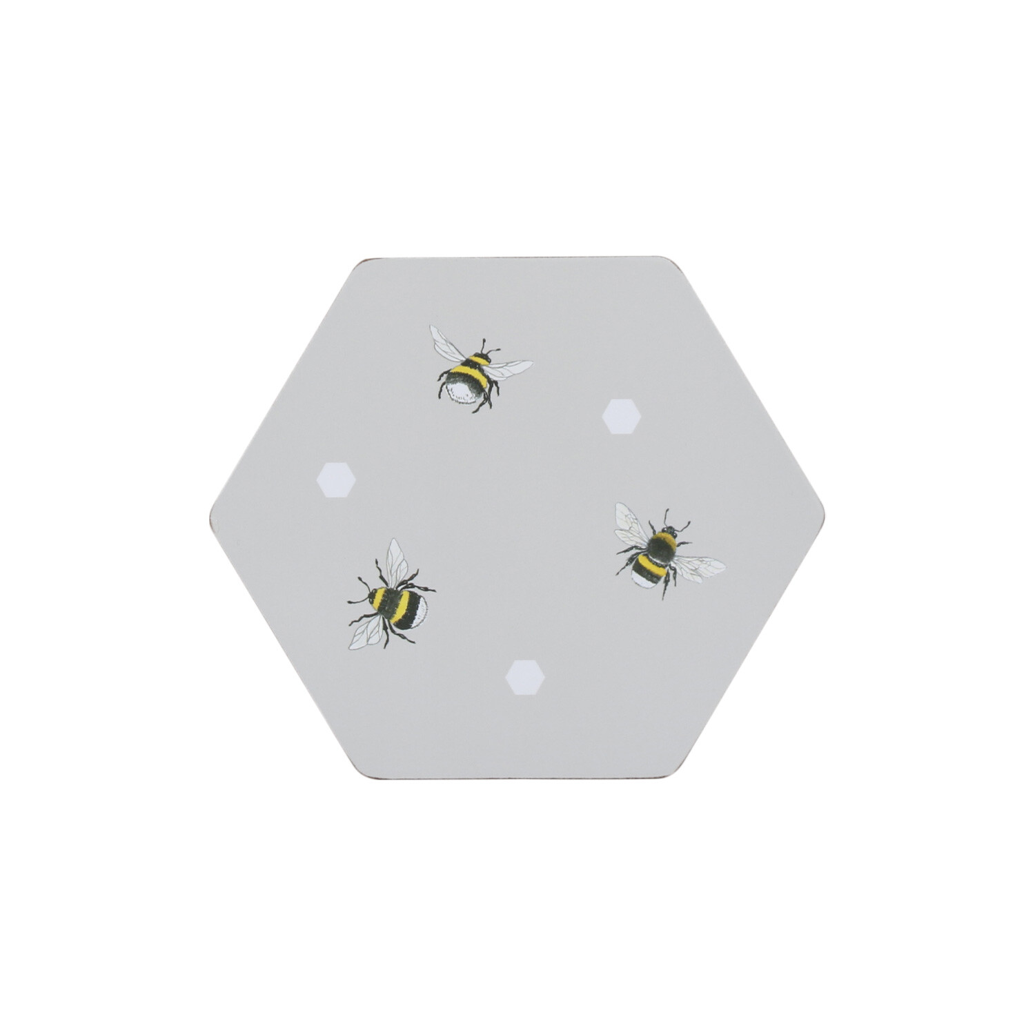 Pack of Four Busy Bees Hexagon Coasters - Grey Image