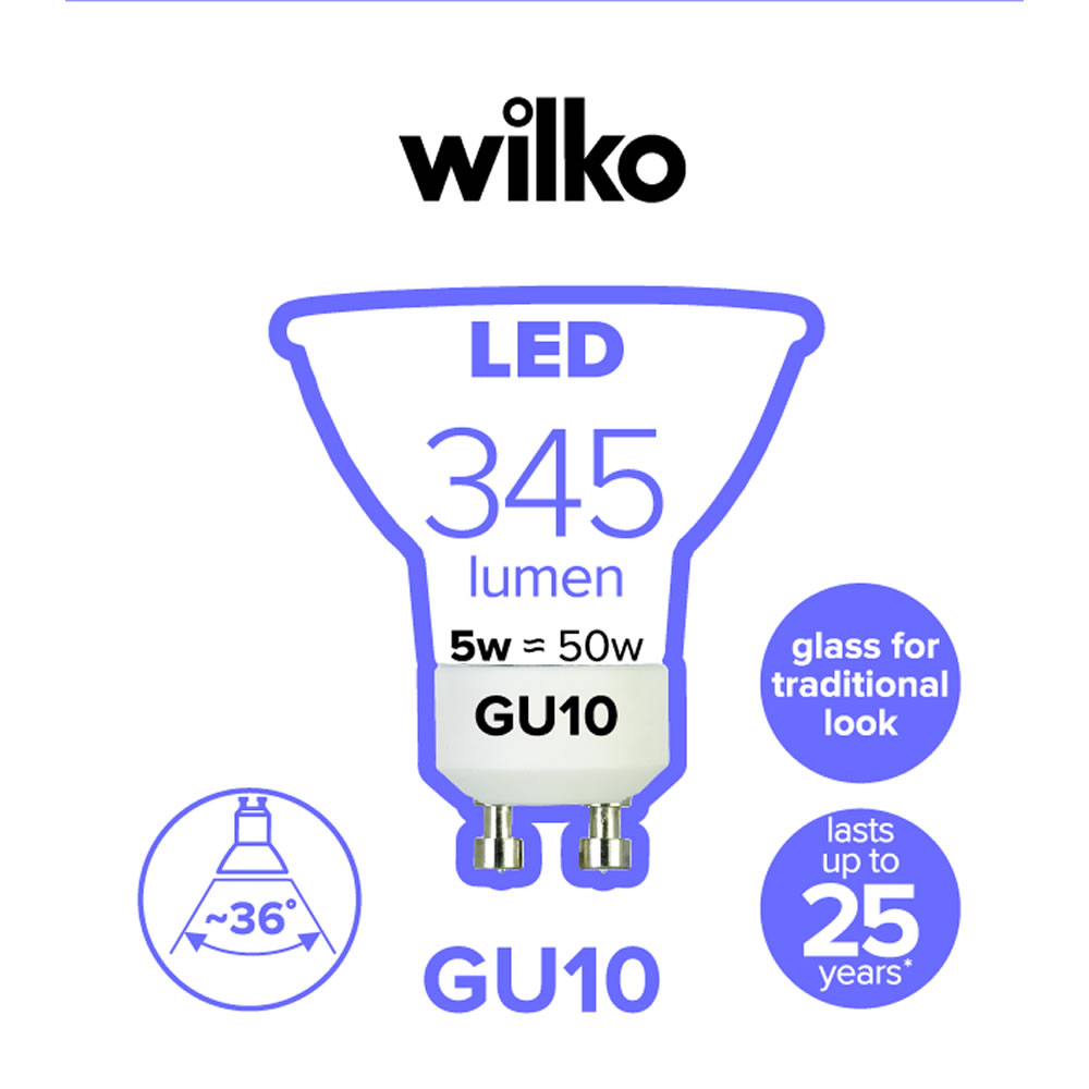 Wilko LED Glass Bulb GU10 5W 1pk Image 2