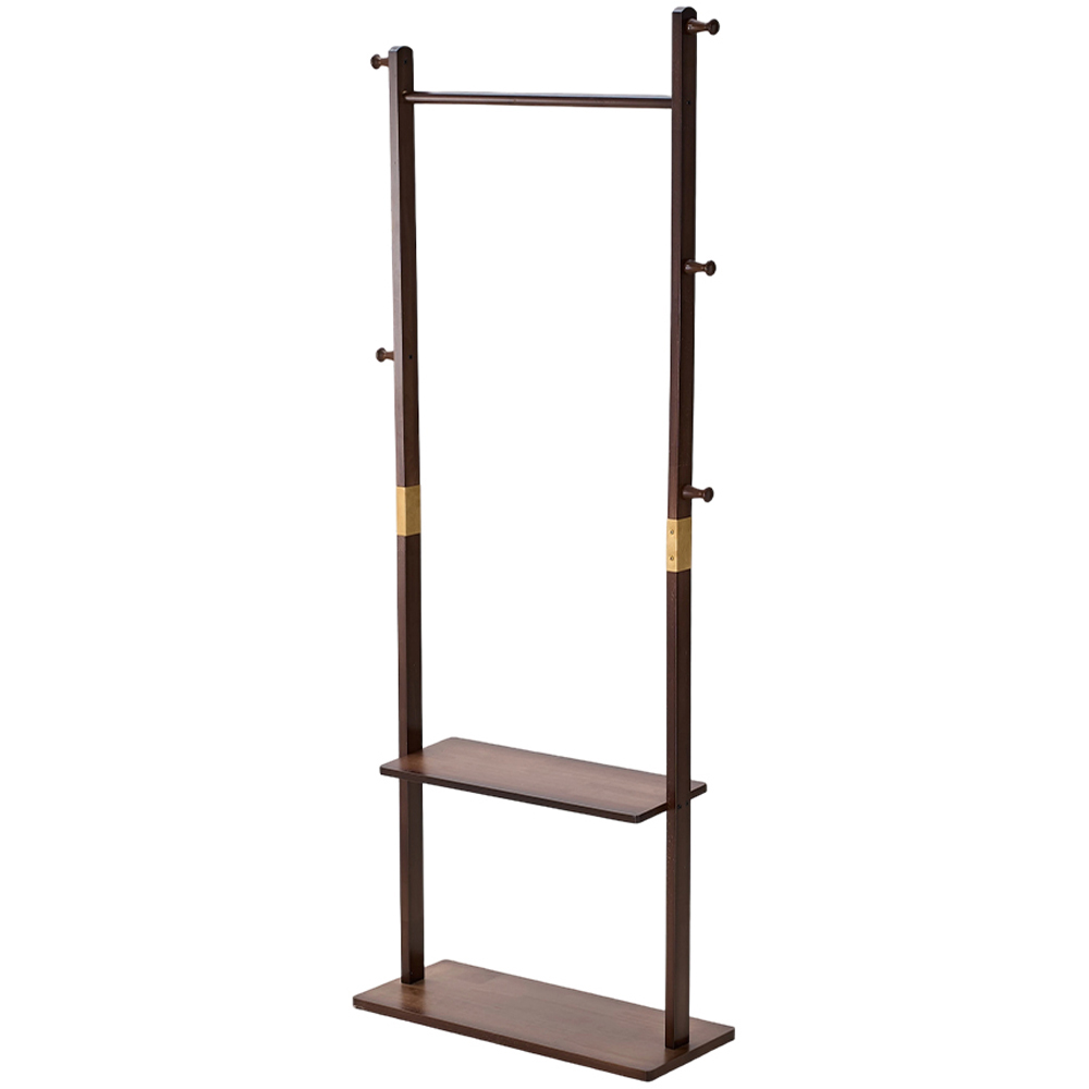 Living and Home Single Shelf Walnut Freestanding Clothes Rack with 5 Hooks Image 1