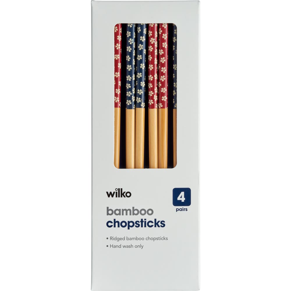 Wilko Ridged Bamboo Chopsticks 4 Pack Image 1