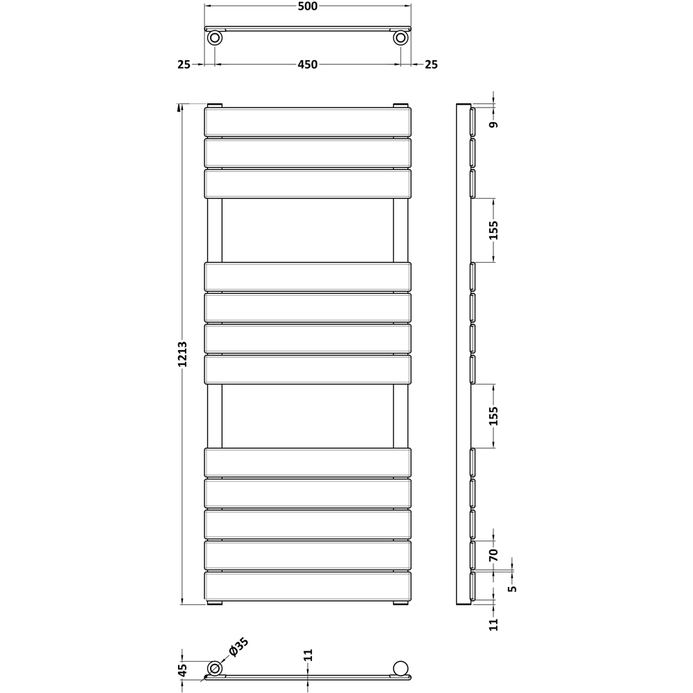 nuie Piazza Brushed Brass Square Flat Towel Radiator 1213 x 500mm Image 3