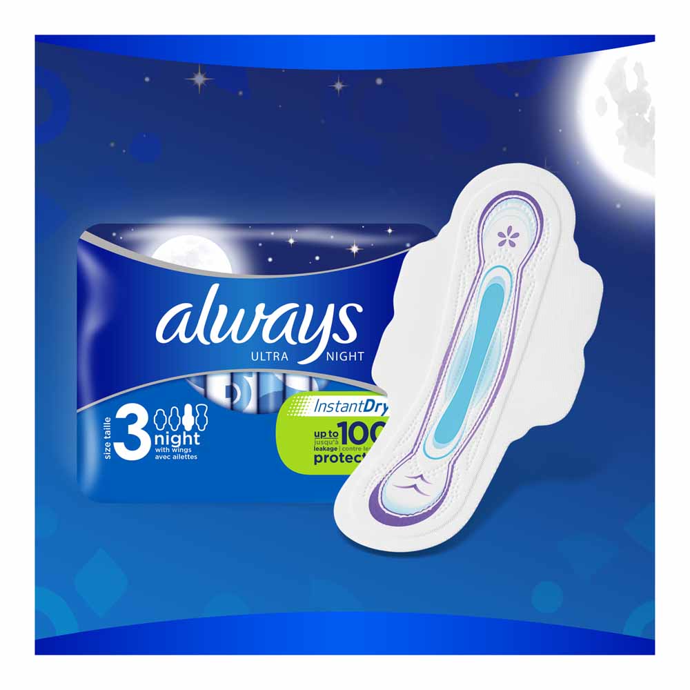 Always Ultra Night Sanitary Towels 10 pack Wilko