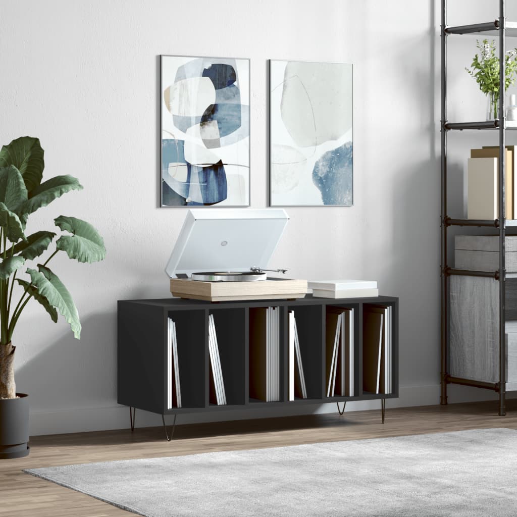 vidaXL 6 Shelf Black Record Cabinet Image 8