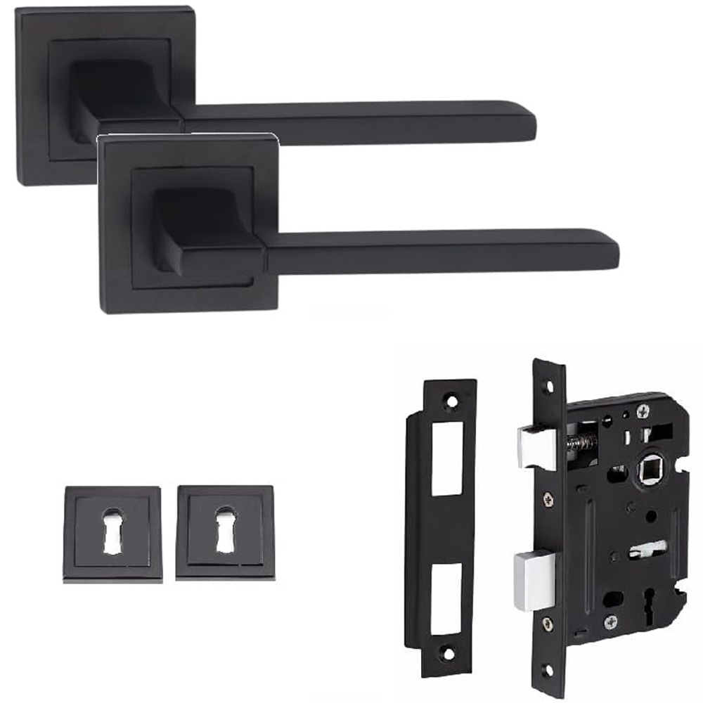 Golden Grace Matt Black Aztec Straight Door Handle Set Image 1