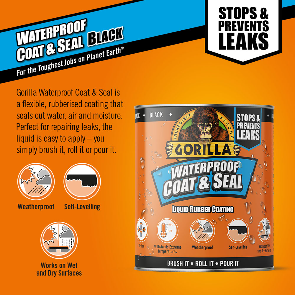 Gorilla Black Waterproof Patch and Seal Liquid Rubber Coating 473ml Image 2
