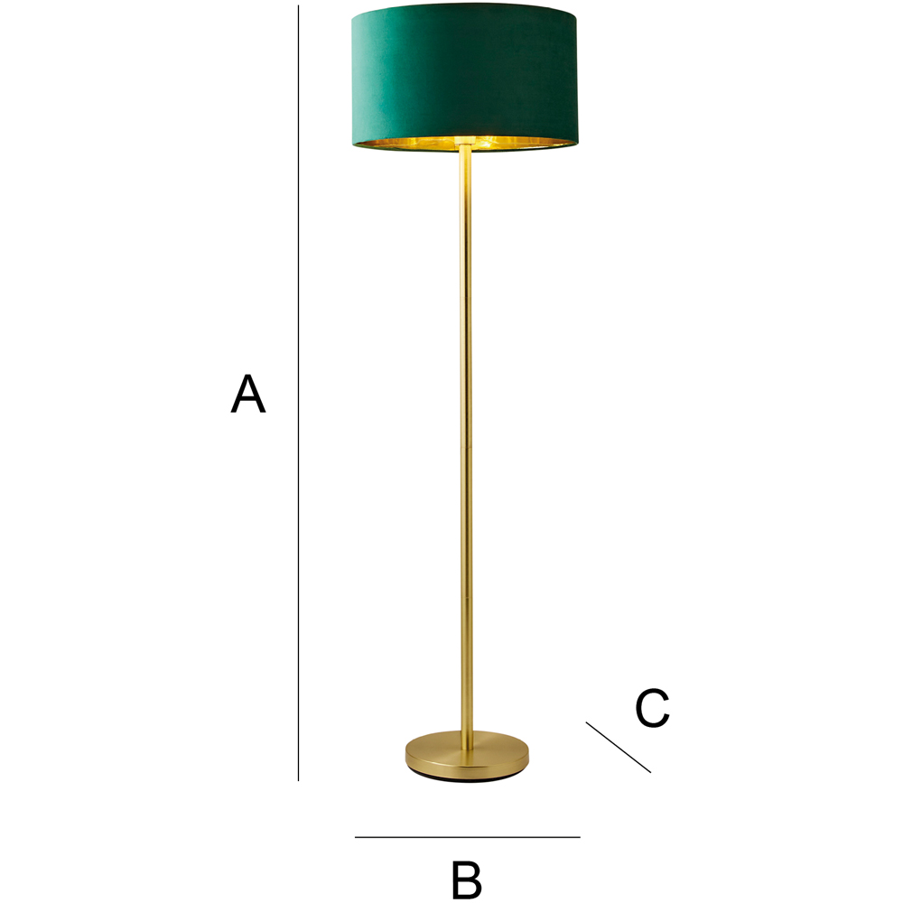 ValueLights Charlie Green Velvet and Metallic Shade Gold Floor Lamp and Bulb Image 8
