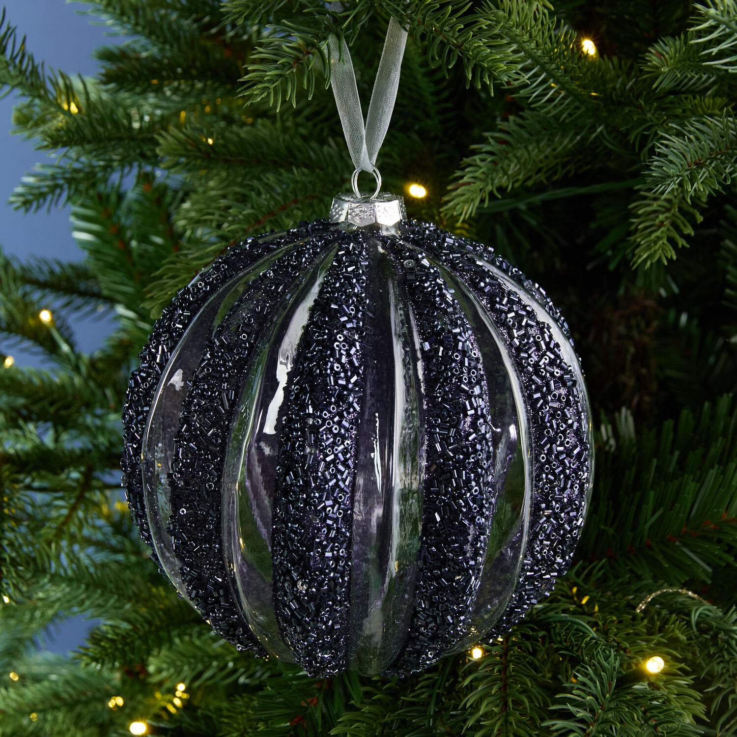 Large Navy Beaded Bauble Image 5