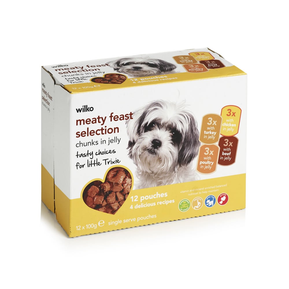 Wilko Meaty Feast Selection Chunks in Jelly Dog Food 100g Case of 4 x 12 Pack Image 2