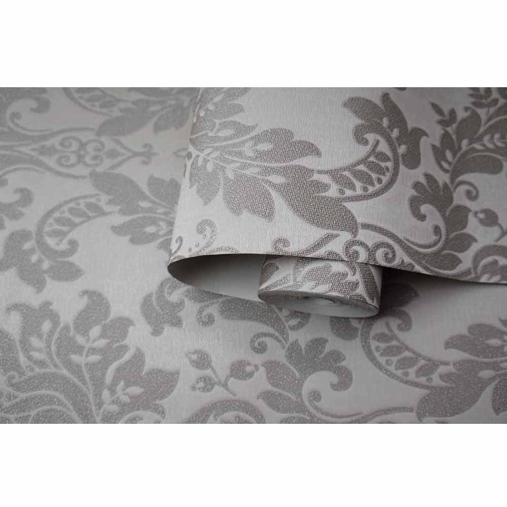 Holden Decor Damask Clara Charcoal Glitter Wallpaper Wilko