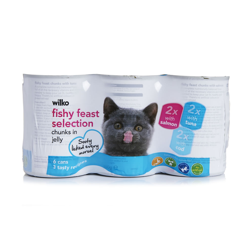 Wilko Fishy Feast Selection Chunks in Jelly Tinned  Cat Food 6 x 400g Image