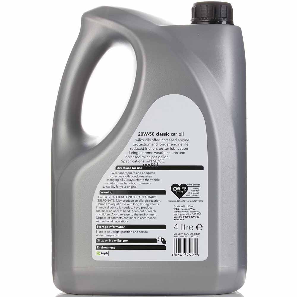 Wilko 20W50 Classic Car Oil 4L Wilko