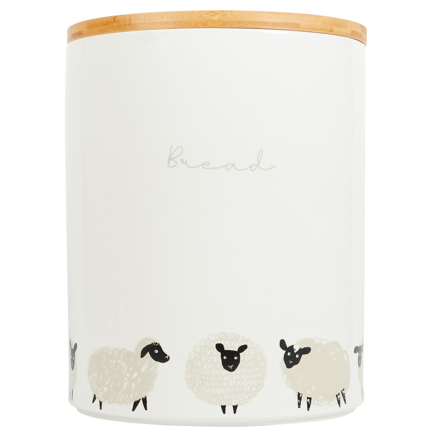 Highland Flock Bread Canister with Bamboo Lid - White Image 1