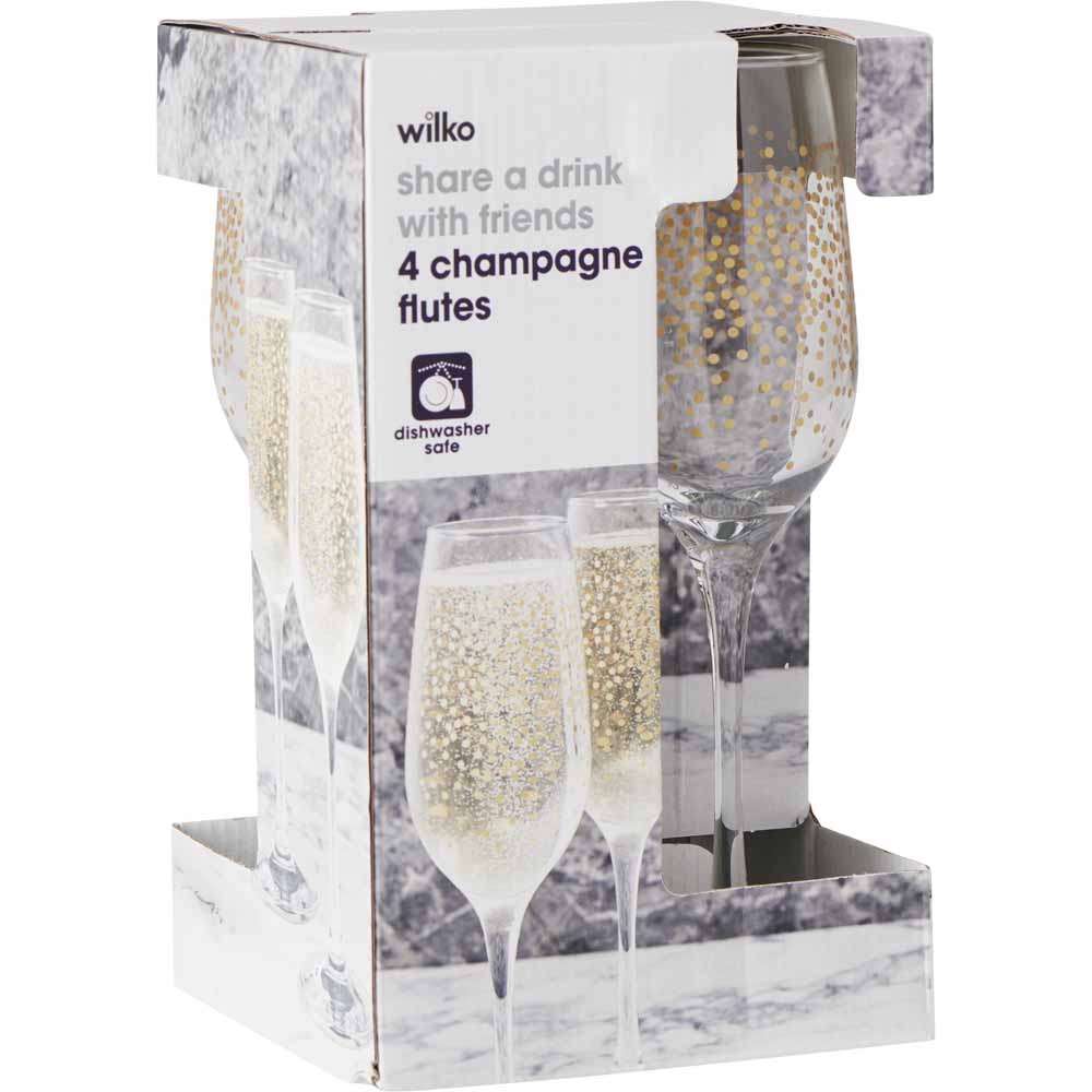 Wilko Champagne Flutes Sparkle Gold 4pcs Image 3