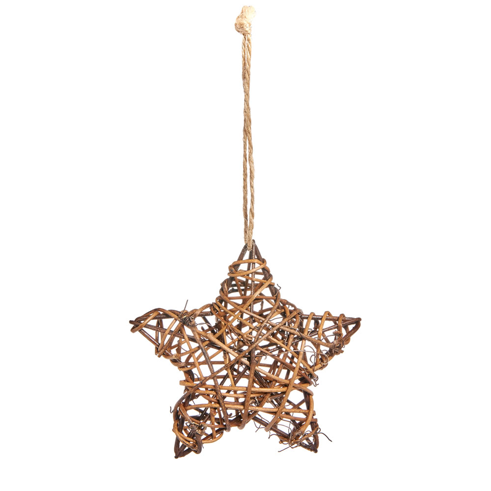 Wilko 2 pack Country Christmas Rattan Star Christmas Tree Decorations Image 2