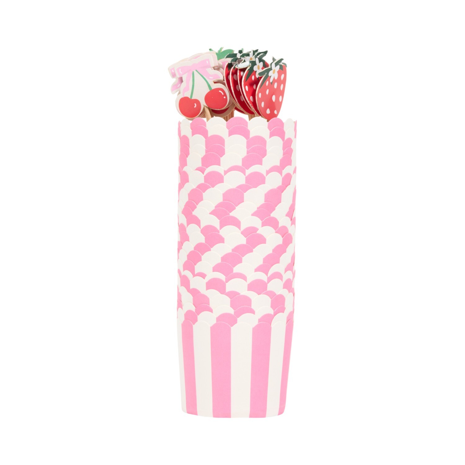 48 Piece Striped Cupcake Cases with Strawberry Picks Pink Image 2