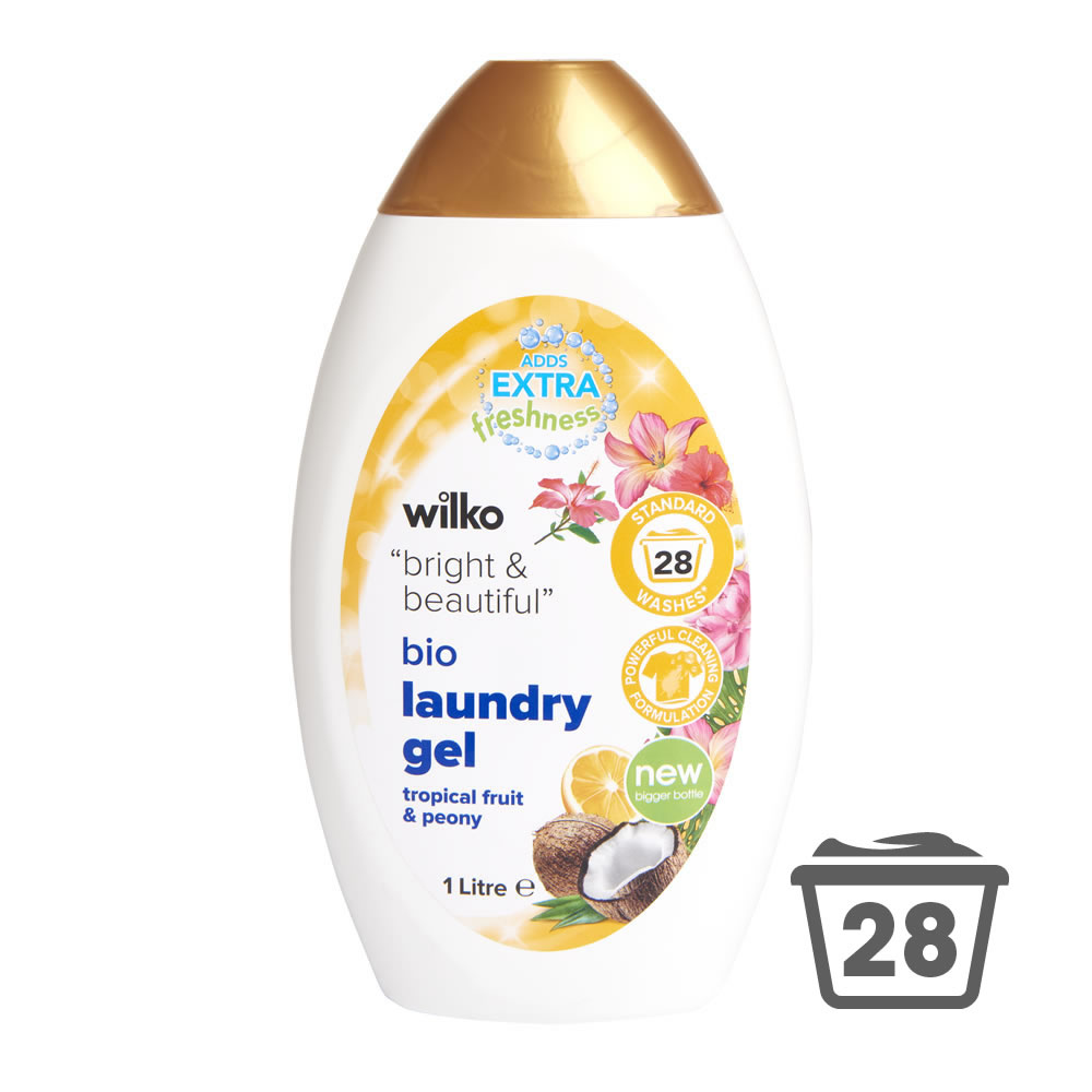 Wilko Bio Tropical Fruit and Peony Laundry Gel 28 Washes 1L Image