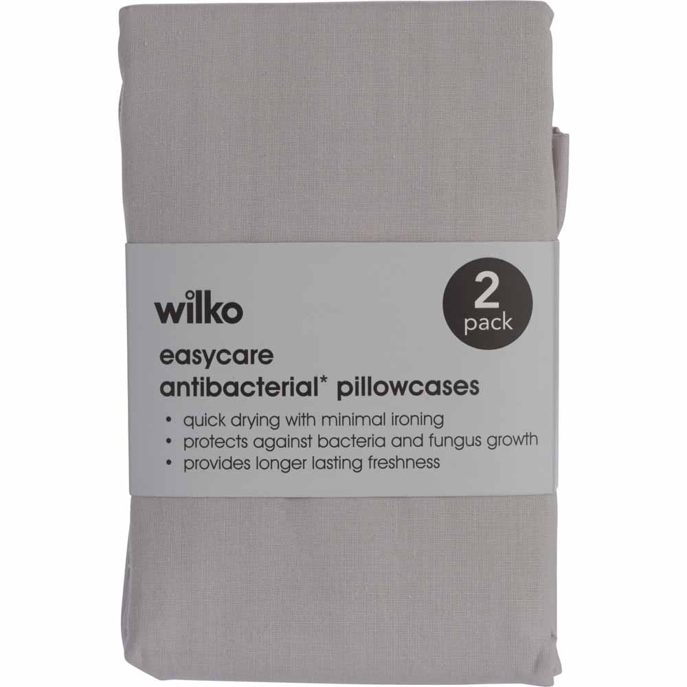 Wilko Silver Anti-Bacterial Housewife Pillowcases 2 Pack Image 3