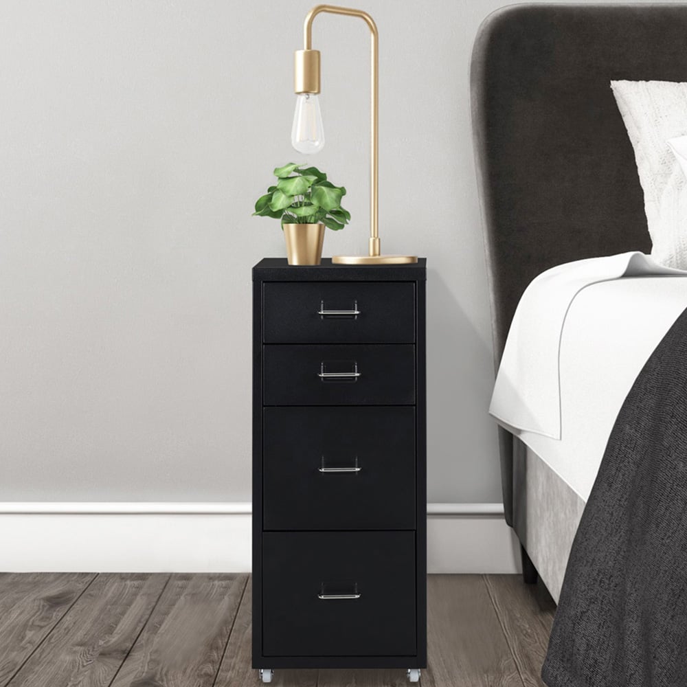 Living and Home Black 4 Tier Vertical File Cabinet with Wheels Image 8