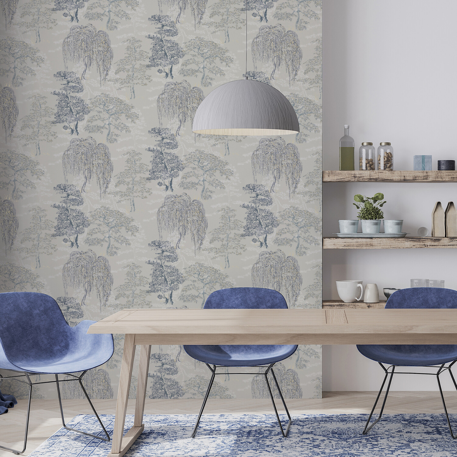 Oriental Garden Wallpaper - Soft Blue Image 3