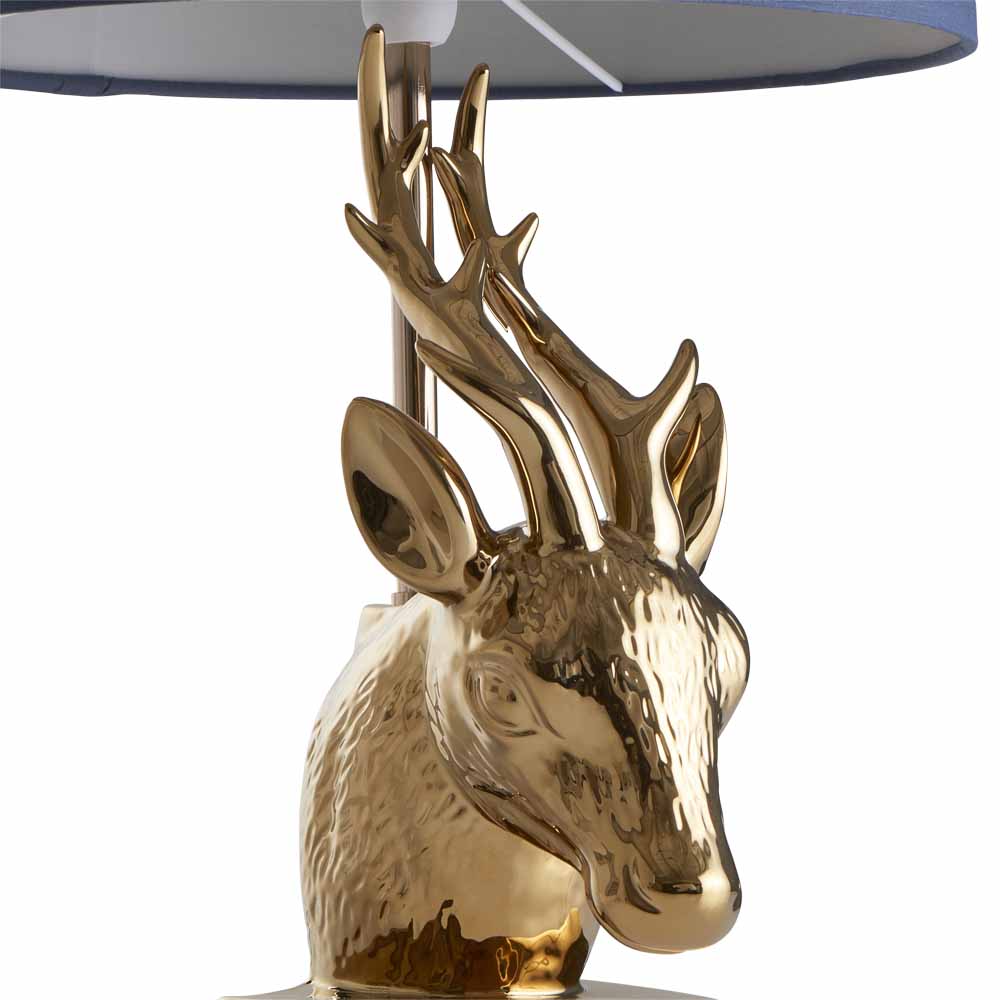 Wilko Brass and Navy Stag Head Table Lamp Image 4