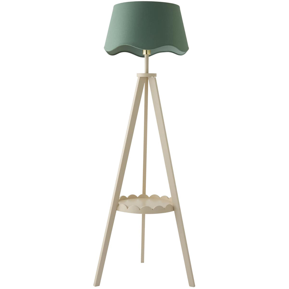 ValueLights Morrigan Sage Green Shade Cream Scallop Tripod LED Floor Lamp with Bulb Image 1