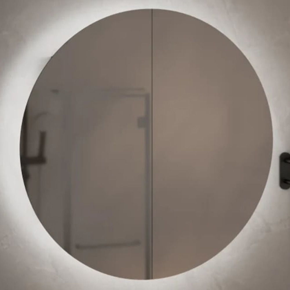 vidaXL 2 Door Oak Round LED Mirror Bathroom Cabinet Image 1