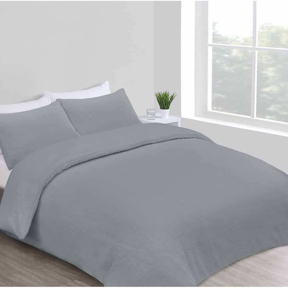 Wilko King Charcoal Soft Teddy Fleece Duvet Set Wilko