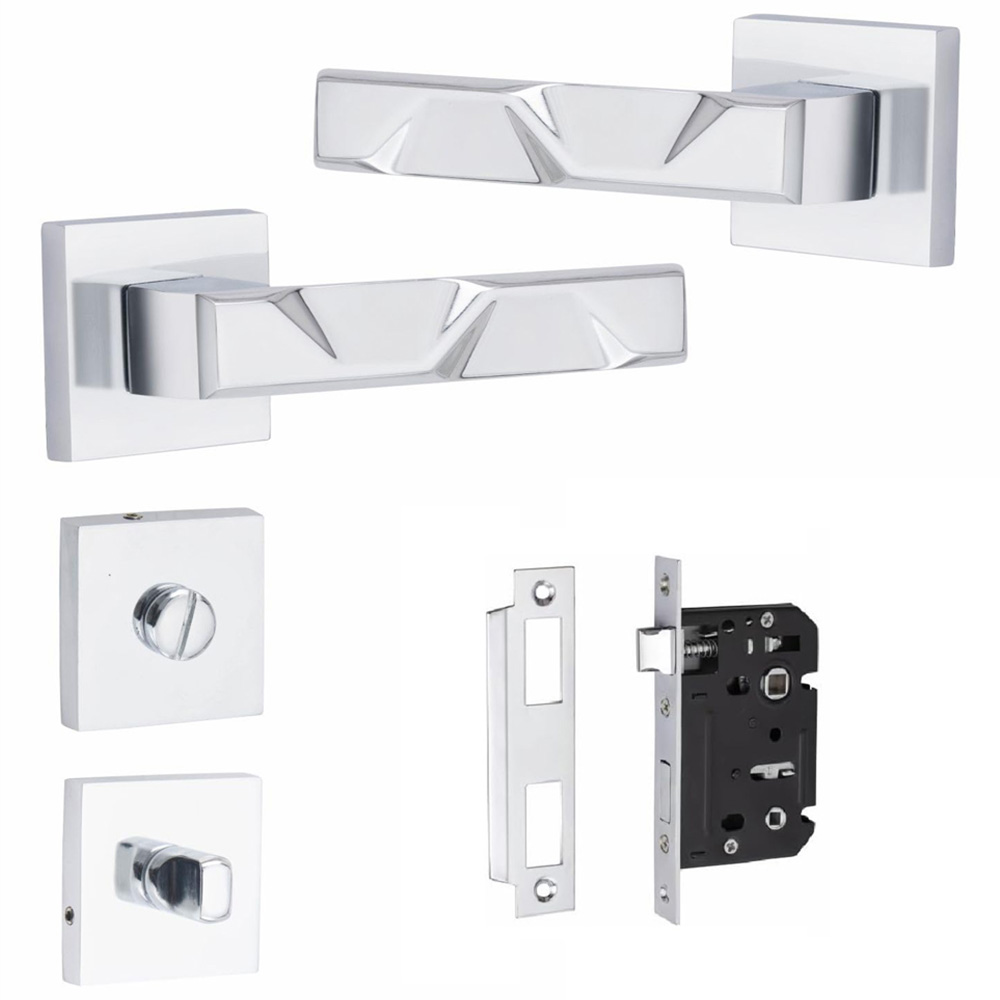 Golden Grace Polished Chrome Modern Nova Premium Bathroom Door Handle Set Image 2