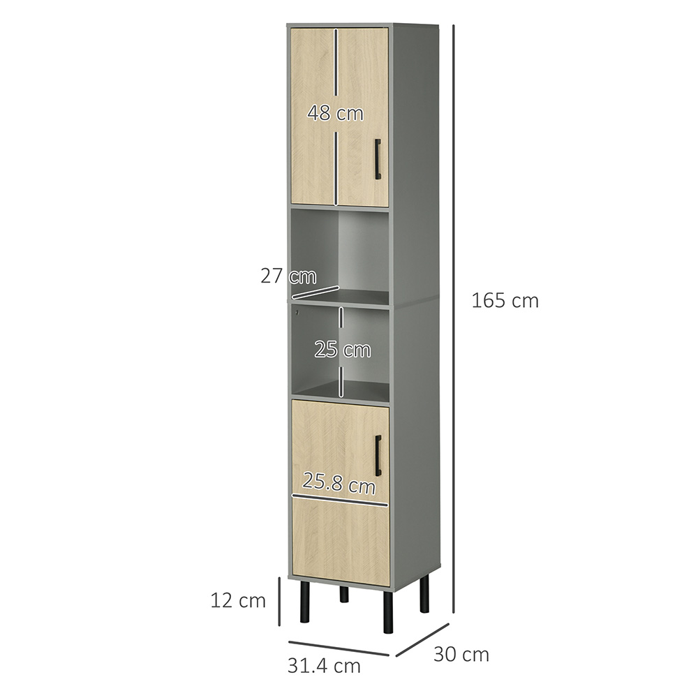 Kleankin Grey and Natural 2 Door 2 Shelf Tall Floor Cabinet Image 3