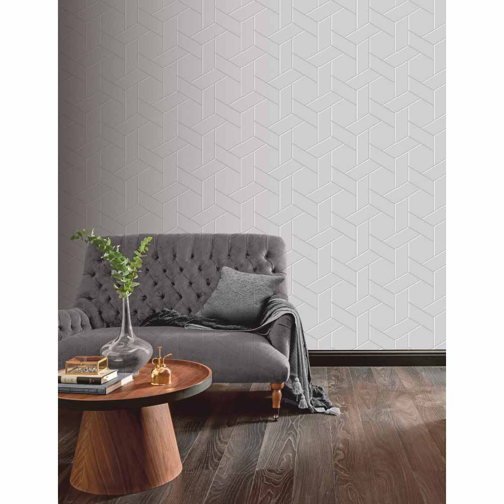 Arthouse Parquet Geometrical Silver Wallpaper Image 2