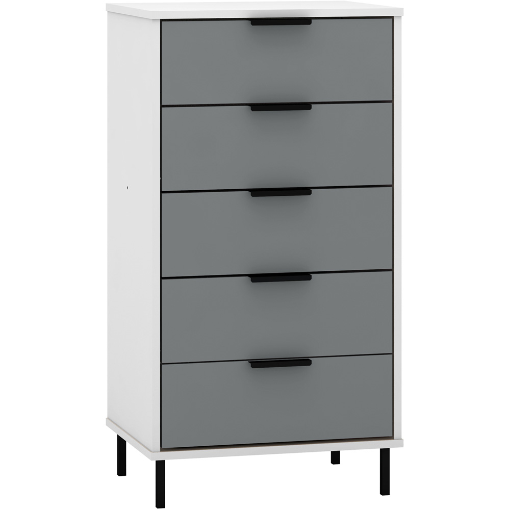 Seconique Madrid 5 Drawer Grey and White Gloss Narrow Chest Image 2