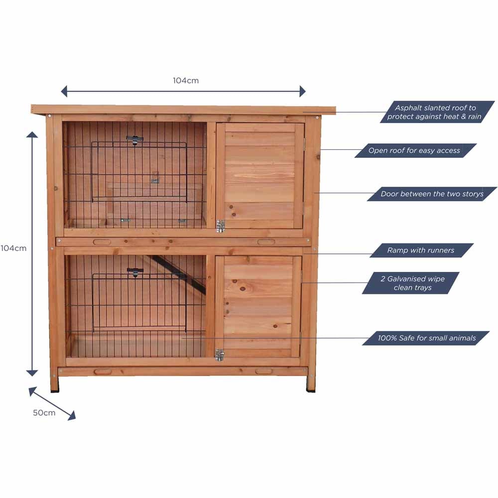 Charles Bentley Natural Wood Two Storey Pet Hutch Image 4