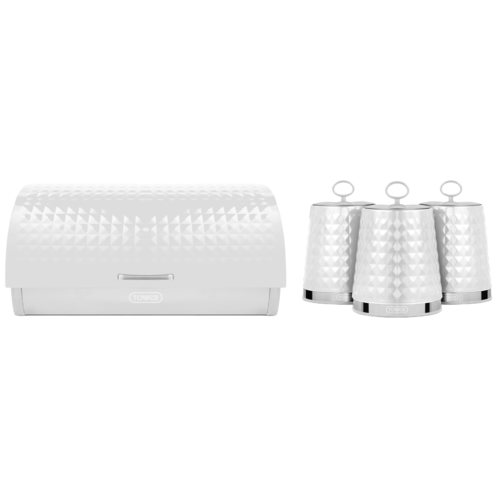 Tower Solitaire EEJB284 White Bread Bin with 3 Piece Canister Set Image 1